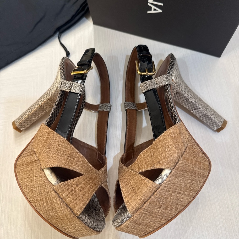 Dolce & Gabbana Raffia Python Heels 36.5 Spring Exotic Italy - Picture 4 of 9